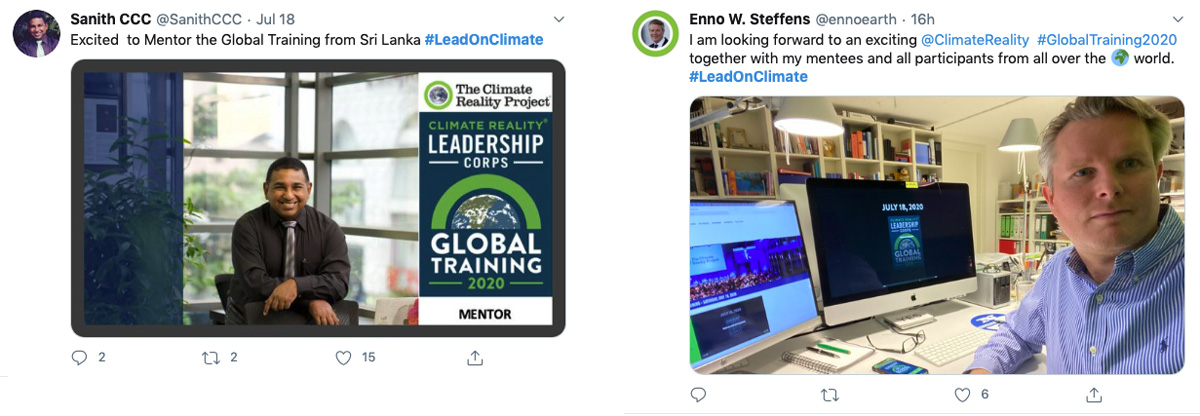 Twitter post from virtual event mentor saying I am looking forward to an exciting global training.