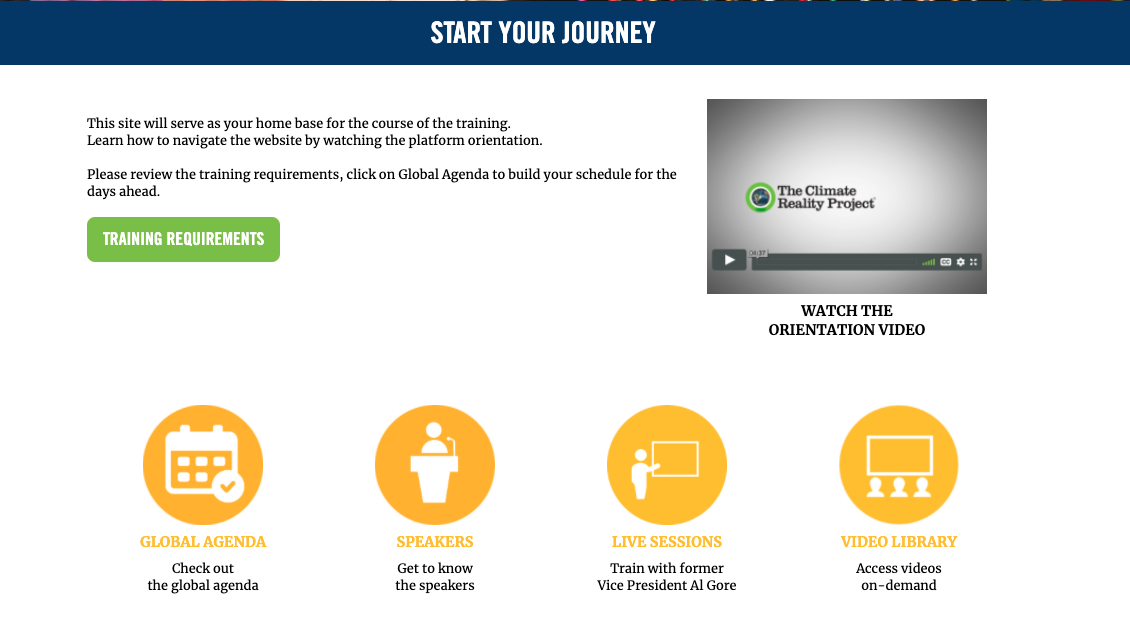 Screenshot of virtual event platform Start Your Journey landing page.