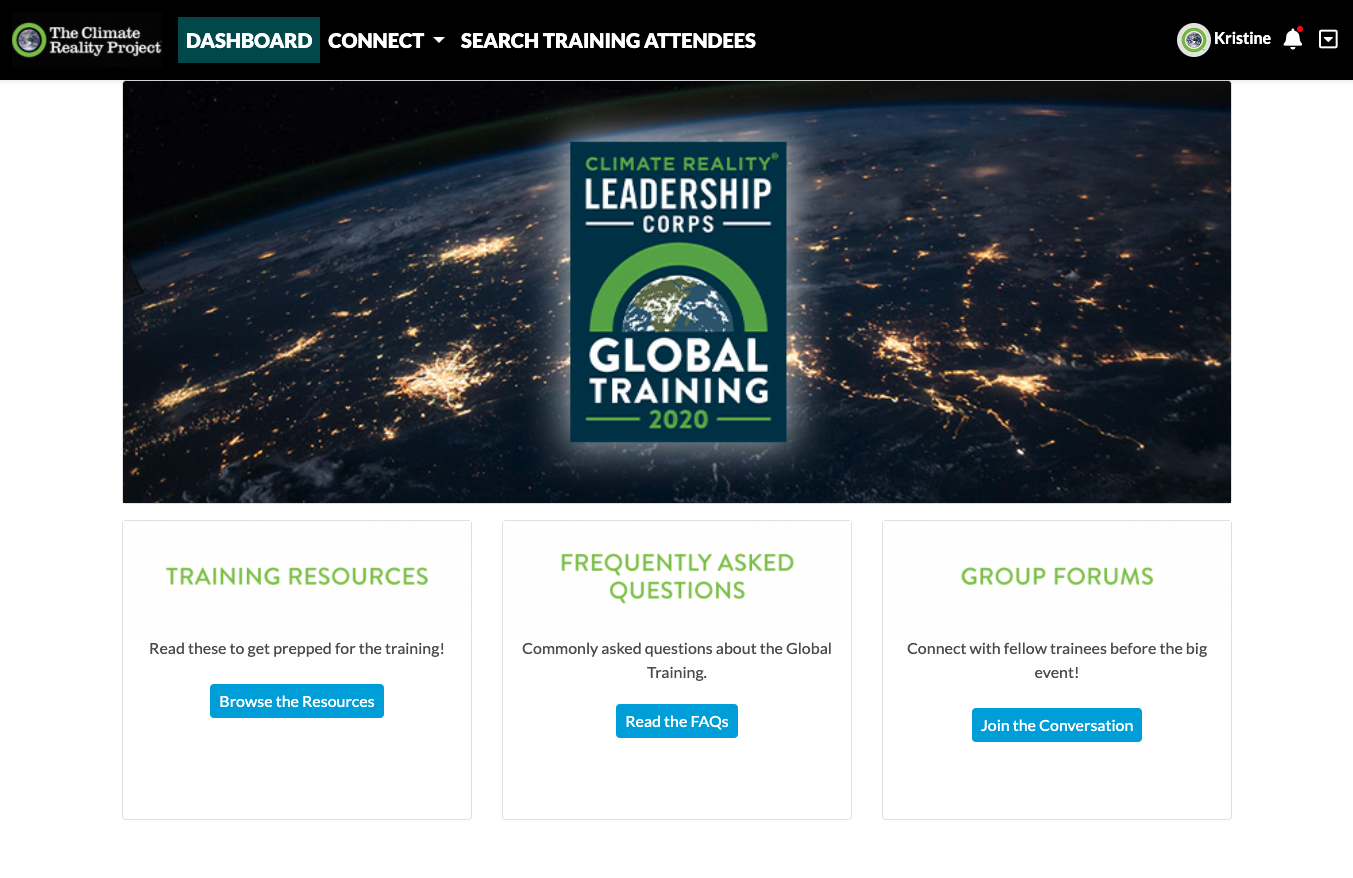 Screenshot of Climate Reality website resources page for virtual event attendees.